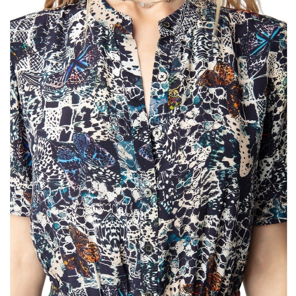 Zadig & Voltaire Rimaz Soft Butterflies Short Sleeve Asymmetrical Midi Dress NEW - Picture 9 of 14
